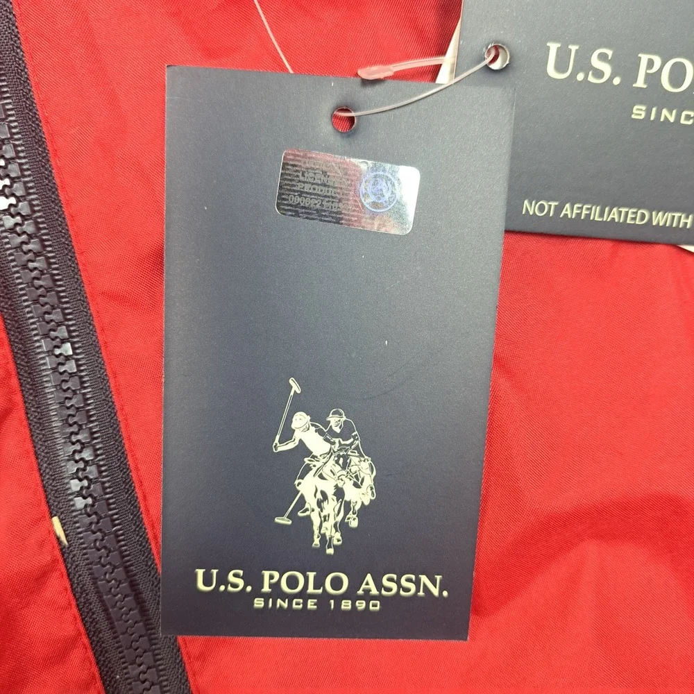 US Polo Assn Mens Red Hooded Windbreaker Jacket XXL NWT 105453P2